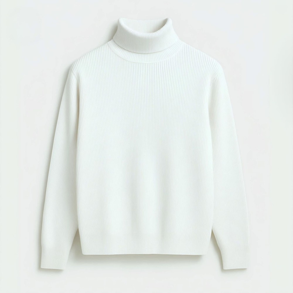 Men’s Long Sleeve Ribbed Off White Turtleneck - Alternate view 3 showing  color