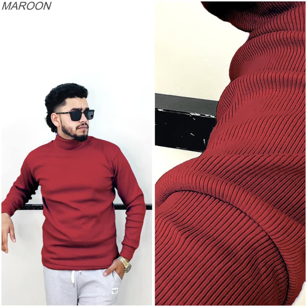 Men’s Long Sleeve Ribbed Marun Turtleneck - Alternate view 2 showing  color