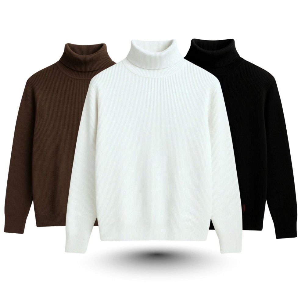 Men’s Long Sleeve Ribbed 3 pcs combo- Turtleneck - Main view showing full design